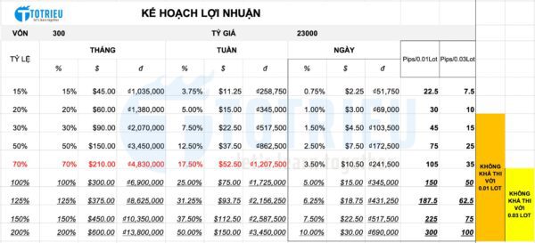 Kế hoạch lợi nhuận khi đầu tư Forex với số vốn 300USD