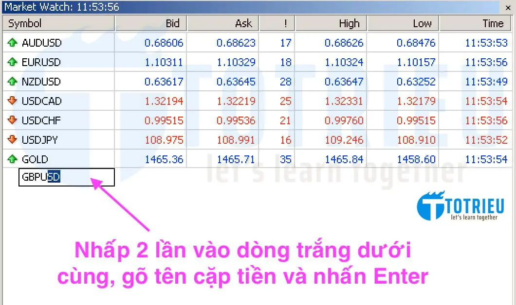 Thêm nhanh một cặp tiền vào Market Watch của MetaTrader