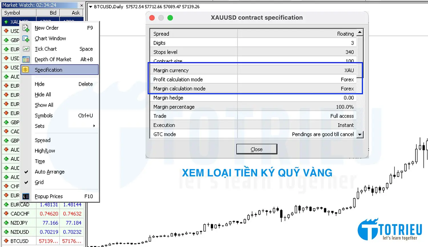 Xem loại tiền yêu cầu ký quỹ Vàng