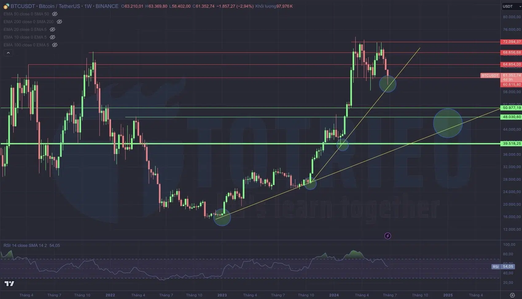 Phân tích Hỗ trợ - Kháng cự Bitcoin - BTC/USD tháng 07-2024